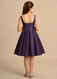 Azazie Jello Girls Formal Flower Girl Dresses Plum Ball-Gown Pleated Matte Satin Dress image2