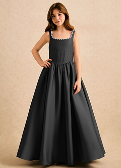 Azazie Enid Girls Formal Blomsterpigekjoler A-Line Perlebesat Stræk satin Gulv-længde Kjole image4