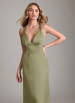 Azazie Cemion Venta final Vestido de Pistacho de Satén Elástico de Línea A image6