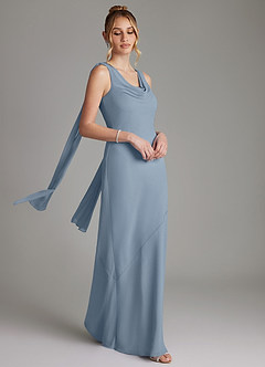 Azazie Essence Bridesmaid Dresses Dusty Blue Sheath Chiffon Dress image6