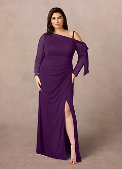 Azazie Marna Mother of the Bride Dresses Grape Sheath One Shoulder Mesh Dress image6