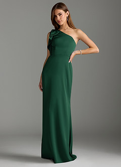 Azazie Rinna Bridesmaid Dresses Dark Green Mermaid Ruched Stretch Satin Dress image4