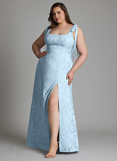 Azazie Debra Vestidos para Prova em Casa Vestido Céu Azul de Esgotamento Floral de Linha A com com Bolsos image9