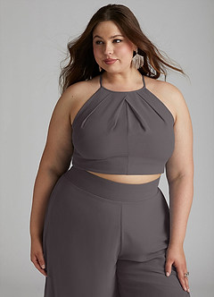 Azazie Kenzi Bridesmaid Dresses Steel Grey Pleated Chiffon Jumpsuit image11