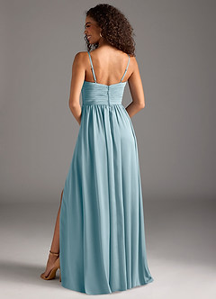 Azazie Alia Bridesmaid Dresses Moody Blue A-Line Pleated Stretch Satin Dress image4