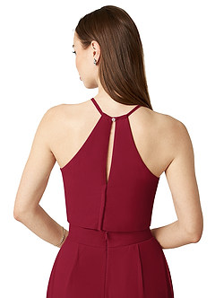 Azazie Kenzi Bridesmaid Dresses Burgundy Pleated Chiffon Jumpsuit image6