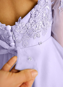 Azazie Precious Blumenmädchenkleider A-Linie Spitze Tüll Kleid Flieder image6