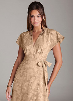 Azazie Ling Robes de demoiselle d'honneur Robe Trapèze en Blumen-Burnout Plissée Champagne image2