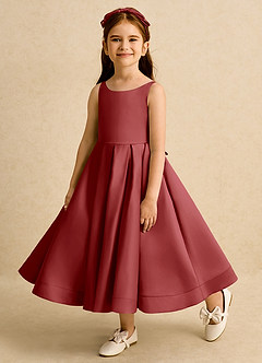 Azazie Babs Flower Girl Dresses Rust Ball-Gown Pleated Matte Satin Dress image8