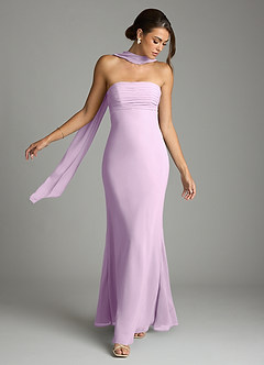 Azazie Saylor Vestidos de damas de honor Vestido de Lila Esmerilada de Gasa de Corte Sirena con Sin tirantes image7