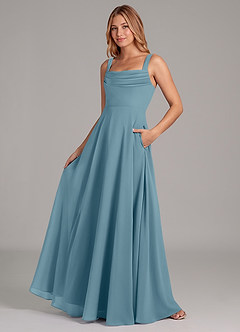 Azazie Shaude Bridesmaid Dresses Moody Blue A-Line Pleated Chiffon Dress image4