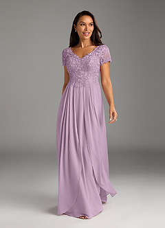 Azazie Dunja Mother of the Bride Dresses Wisteria A-Line V-Neck Lace Chiffon Dress image5