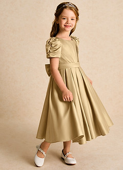 Azazie Miriam Robe Demoiselle D'honneur Fillette Robe Princesse en Mat Satiné Plissée Or image6