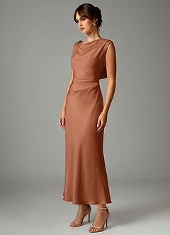 Azazie Kieryn Bridesmaid Dresses Bronzer Mermaid Pleated Stretch Satin Dress image3