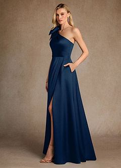 Azazie Easton Mother of the Bride Dresses Dark Navy A-Line One Shoulder Stretch Satin Dress image2