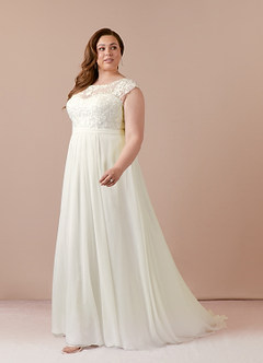 Azazie Brynslee Wedding Dresses A-Line Scoop Sequins Chiffon Chapel Train Dress image10