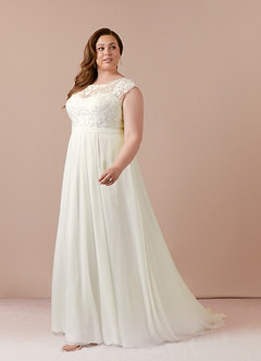 Azazie Brynslee Wedding Dresses Cream A-Line Scoop Sequins Chiffon Dress image12