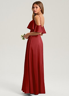 Azazie Jean Bridesmaid Dresses Pomegranate A-Line Off the Shoulder Stretch Satin Dress image4