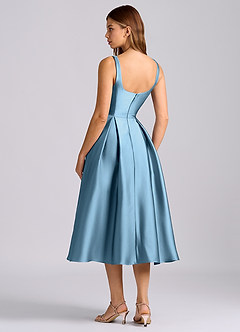 Azazie Amalie 신부 들러리 드레스 A라인 주름진 스트레치 새틴 티 길이 드레스 image5