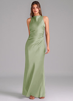 Azazie Evadne Bridesmaid Dresses Dusty Sage A-Line Pleated Stretch Satin Dress image3