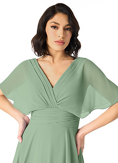Azazie Pamela Brautjungfernkleider A-Linie V-Hals Gefaltet Chiffon Kleid Matcha image4