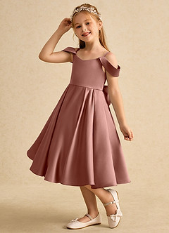Azazie Favia vestidos de niña de las flores Vestido de Rosa De Cedro de Satin Mate de Corte En A con Vestidos sin tirantes image6