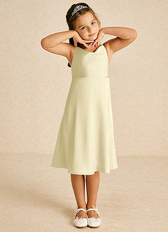 Azazie Zuzu Flower Girl Dresses Lemon Sorbet A-Line Spaghetti Strap Stretch Satin Dress image1