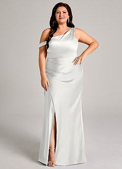 Azazie Madelyn Bridesmaid Dresses White Mermaid One Shoulder Stretch Satin Convertible Dress image1