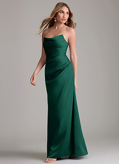 Azazie Lucille Bridesmaid Dresses Emerald Mermaid Strapless Stretch Satin Convertible Dress image3