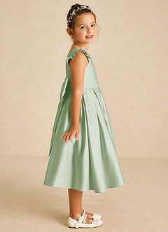 Azazie Francine Robe Demoiselle D'honneur Fillette Robe Trapèze en Mat Satiné Arc Vert Sauge image3