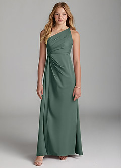 Azazie Mika Junior Robe Trapèze en Satin extensible Plissée Mousse De Mer image3