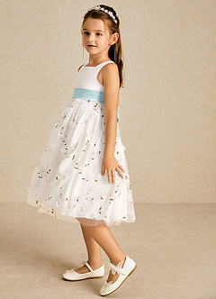 Azazie Pollie Flower Girl Dresses Ivory Mist A-Line Bow Tulle Dress image5