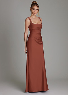 Azazie Agustina Robes de demoiselle d'honneur Robe Sirène en Satin extensible Corset Auburn image4