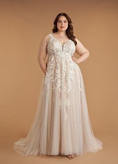 Azazie Sorella Hochzeitskleider A-Linie V-Hals Pailletten Tüll Kleid Diamantweiß Nude image12