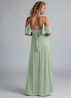 Azazie Fiena Final Sale Dusty Sage A-Line V-neck Ruched Mesh Dress image3