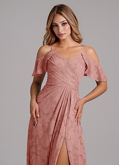 Azazie Dakota Bridesmaid Dresses Rosette A-Line Off the Shoulder Floral Burnout Dress image3