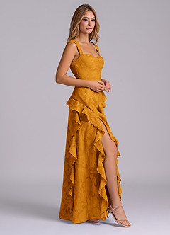 Azazie Sloane Abiti da Damigella Abito A-Line in Burnout Floreale Scollo a Cuore Caramello image5