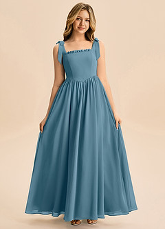 Azazie Delia Junior Abito A-Line in Chiffon Fiocco Bermuda image3