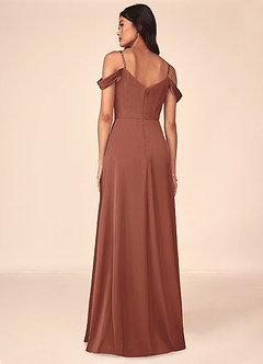 Azazie Ocean Robes de demoiselle d'honneur Robe Trapèze en Satin extensible Col V plissé Auburn image2