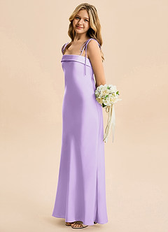 Azazie Willa Junior Lilac A-Line Bow Stretch Satin Dress image3