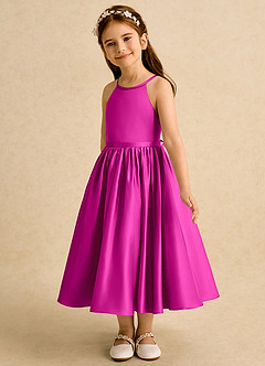 Azazie Indi Final Sale Powder Pink A-Line Bow Matte Satin Dress image7