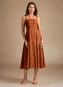 Azazie Lorain vestidos de madre de la novia Vestido de Naranja Quemada de Devorado Floral de Corte en A con Plisado image9