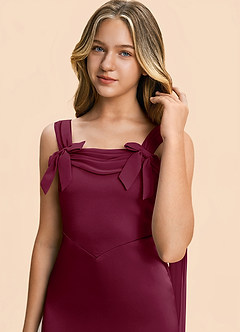 Azazie Chelsea Junior Mulberry Sheath Pleated Stretch Satin Dress image7