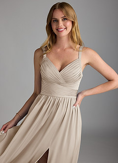 Azazie Chanel Bridesmaid Dresses Frost A-Line Pleated Stretch Satin Dress image3