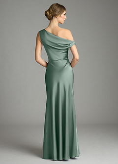 Azazie Emerson Bridesmaid Dresses Silver Sage Mermaid Off the Shoulder Stretch Satin Dress image3