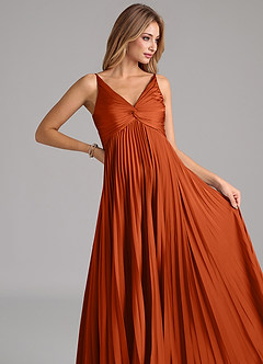 Azazie Raychelle Bridesmaid Dresses Burnt Orange A-Line Pleated Stretch Satin Dress image7