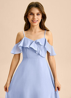 Azazie Kamilla Junior Abito A-Line in Chiffon a Spalla Scoperta Ghiaccio image7