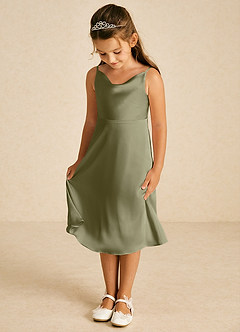 Azazie Zuzu Flower Girl Dresses Pistachio A-Line Spaghetti Strap Stretch Satin Dress image3