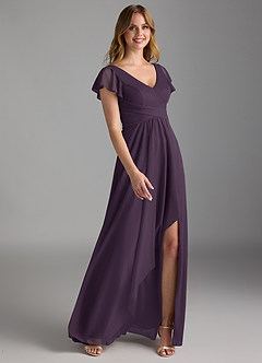 Azazie Omari Bridesmaid Dresses Plum A-Line Mesh Dress image2
