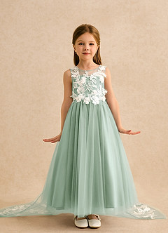 Azazie Mixie vestidos de niña de las flores Vestido de Agave de Encaje de Corte Princesa image2